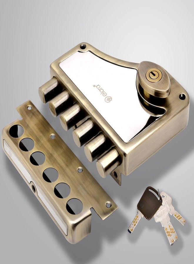 إلارا قفل باب Elara Deadbolt Hexabolt 2CK للباب الرئيسي، قفل مزلاج، قفل باب داخلي الفتح مع 4 مفاتيح نحاسية قابلة للعكس (عتيق، EDL-02، Hexabolt، مفتاح فائق) - Image 1